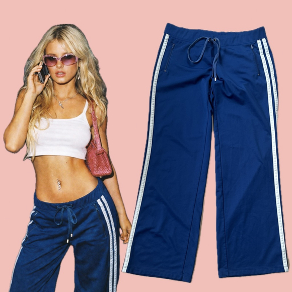 Juicy Couture Pants - Vintage Y2K Juicy Couture Blue Striped Track Pants – Zip Pockets, Drawstring